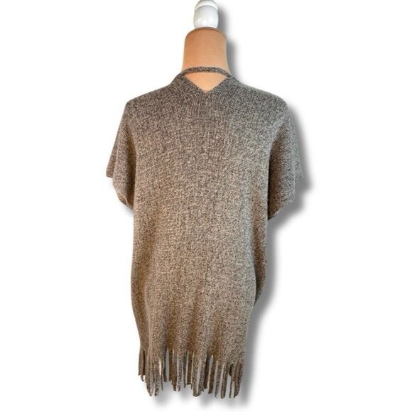 Roffe Accessories Fringed Open Front Cardigan Poncho Sweater Wrap Brown Soft - Picture 4 of 10